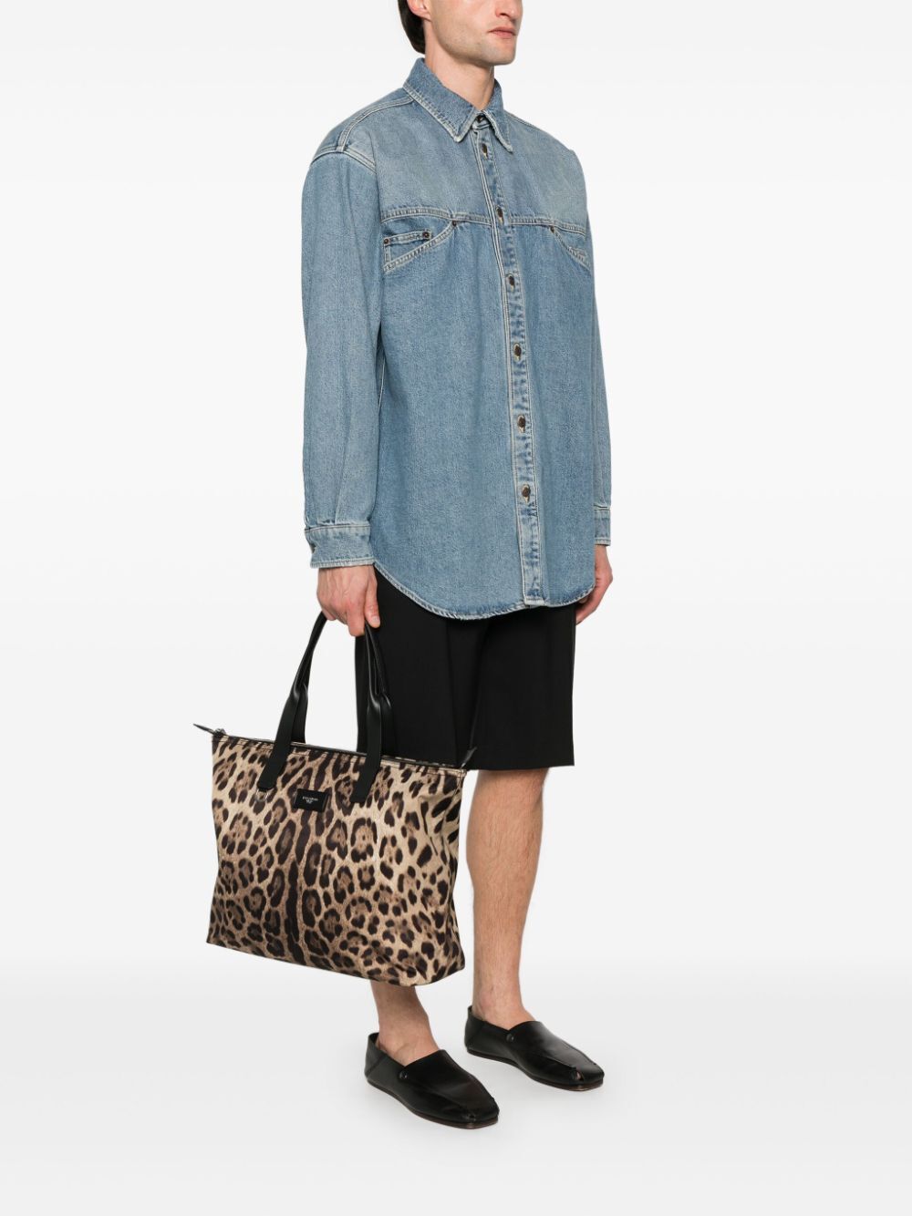 Dolce & Gabbana Men Leopard Print Nylon Adamo Shopper