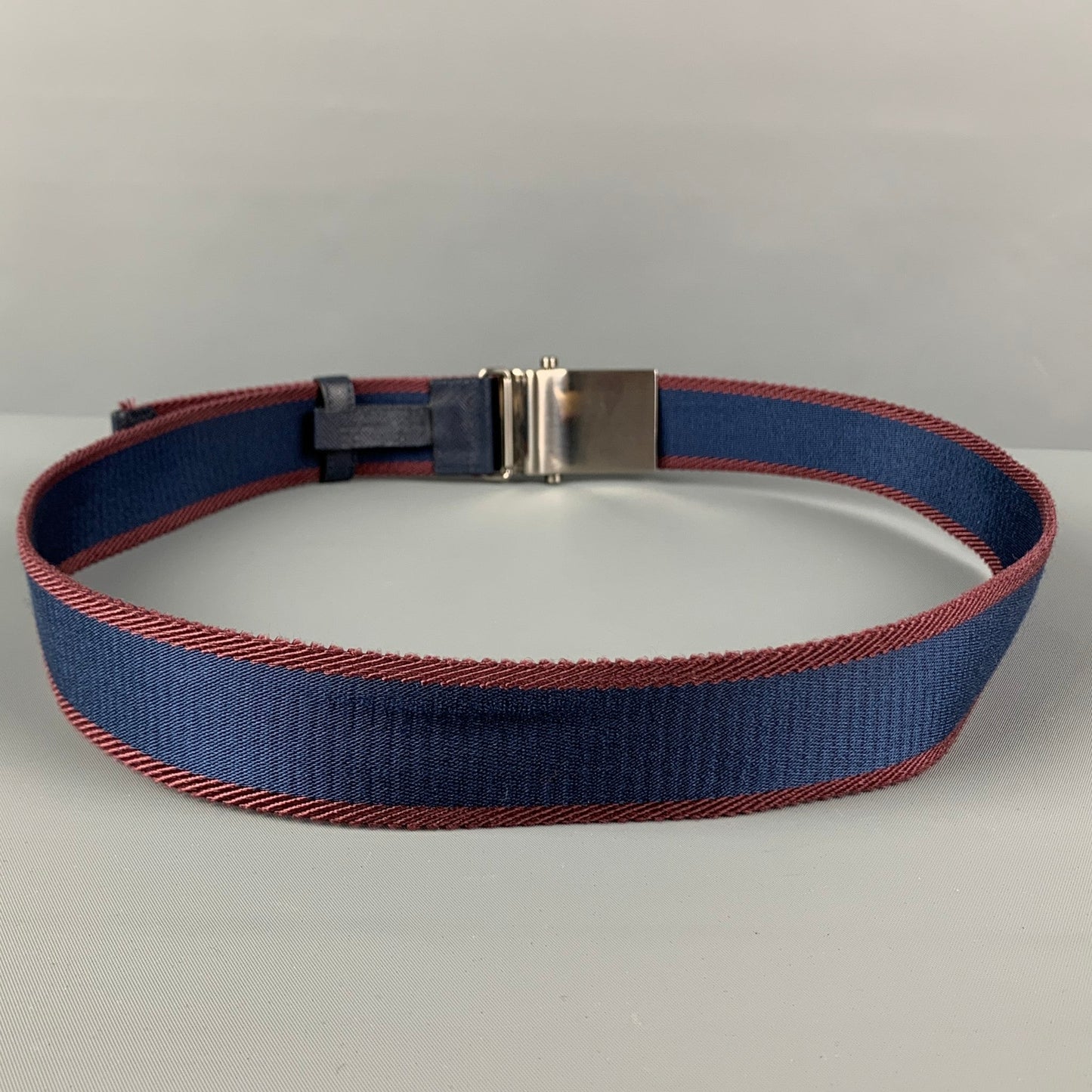 PRADA Size One Size Navy Burgundy Stripe Ribbon Belt