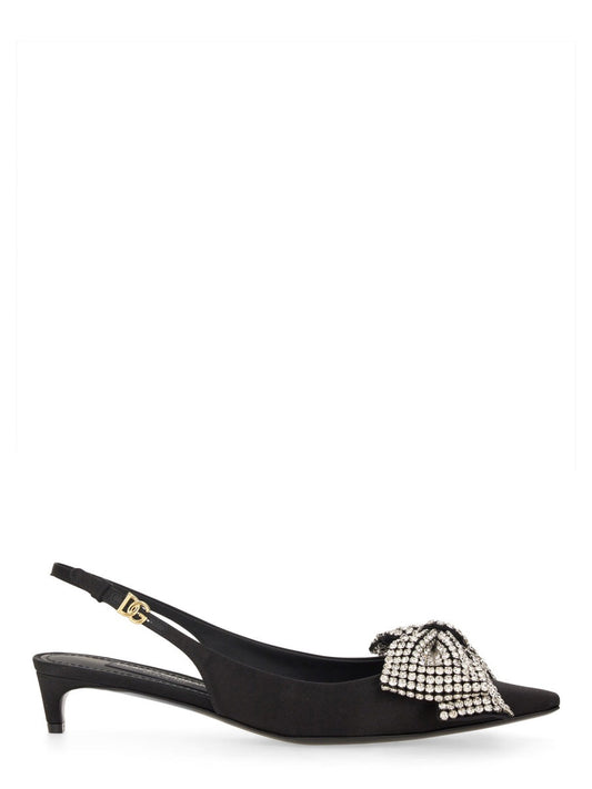 Dolce & Gabbana Women Satin Sling-Back With Rhinestone Embroidery
