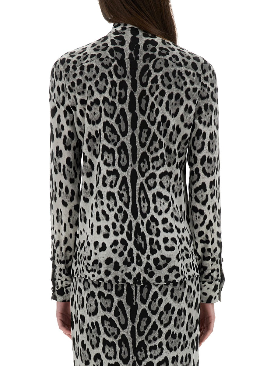 Dolce & Gabbana Women Leopard Print Bow Charmeuse Shirt
