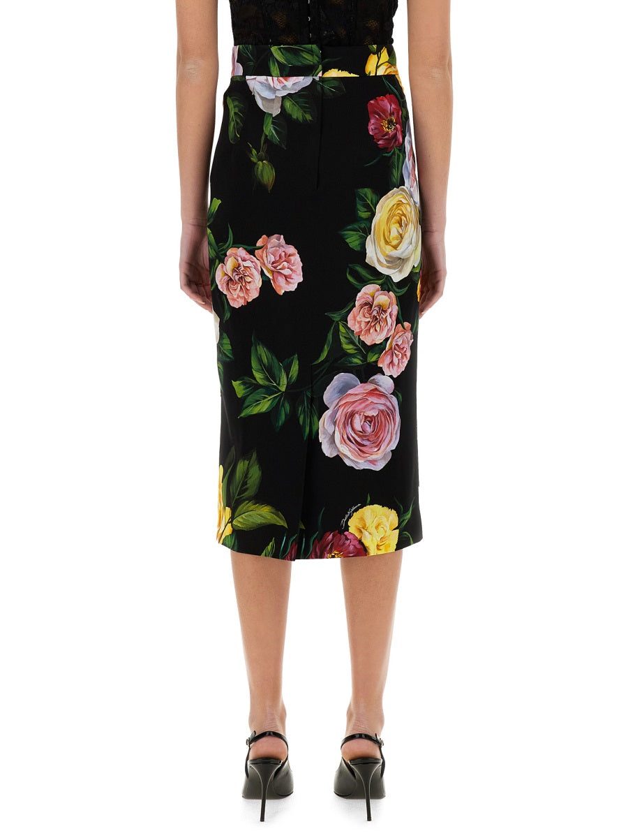 Dolce & Gabbana Women Peony And Rose Print Charmeuse Longuette Skirt