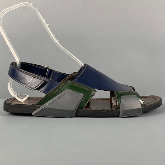 PRADA Size 11 Blue Green Two Toned Leather Sandals