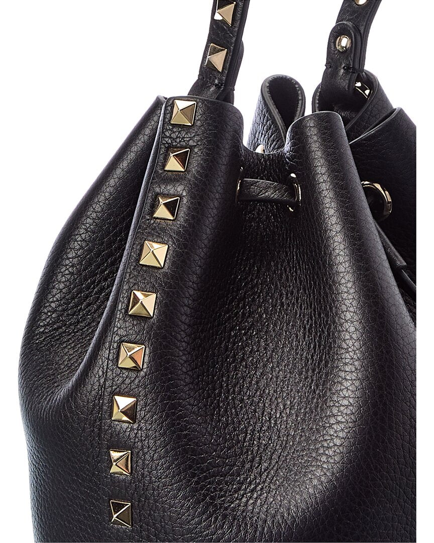Valentino Rockstud Grainy Leather Bucket Bag