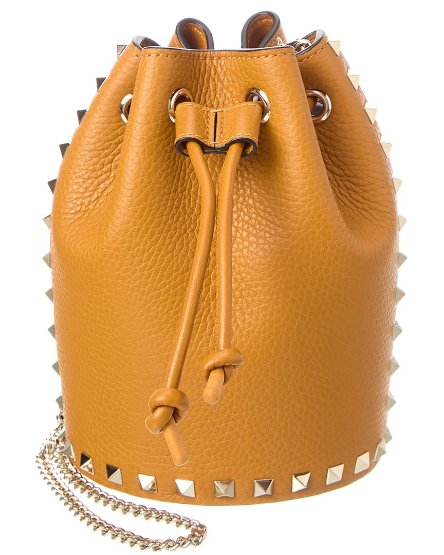 Valentino Rockstud Grainy Leather Bucket Bag ONE SIZE Brown Multi