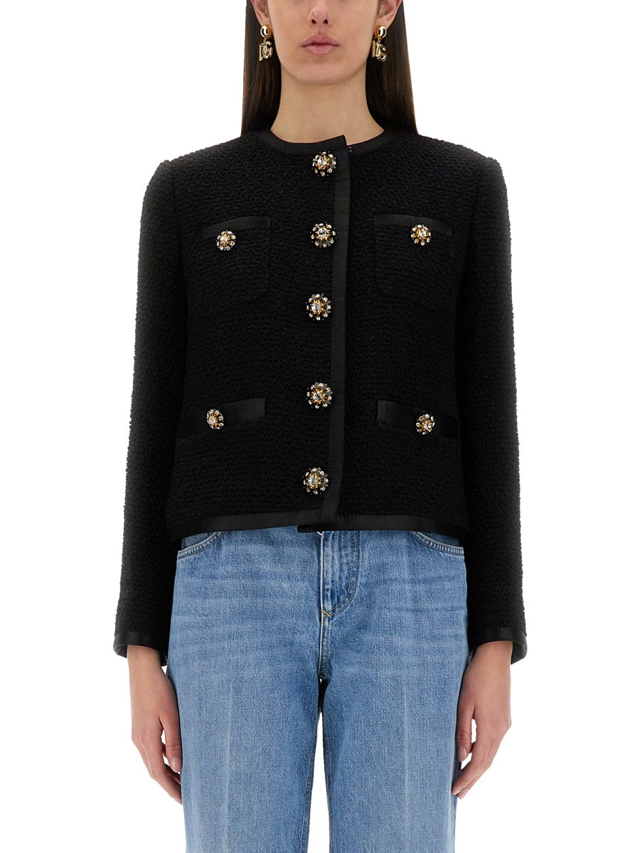 Dolce & Gabbana Women Single-Breasted Tweed Bouclé Short Jacket