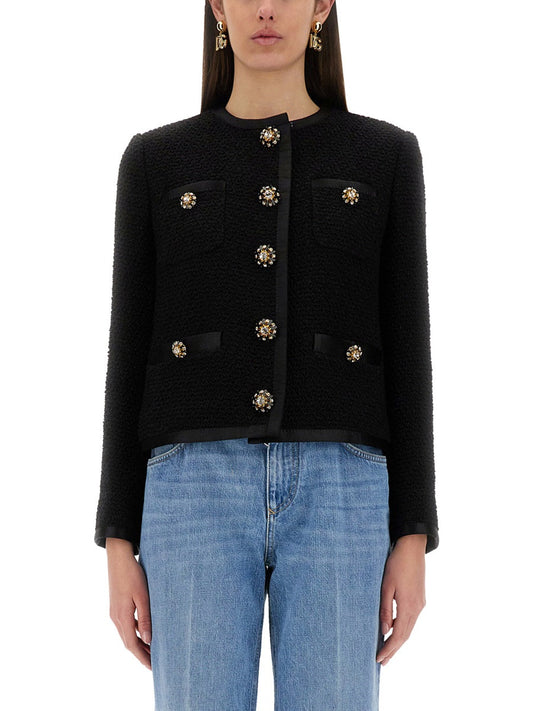Dolce & Gabbana Women Single-Breasted Tweed Bouclé Short Jacket