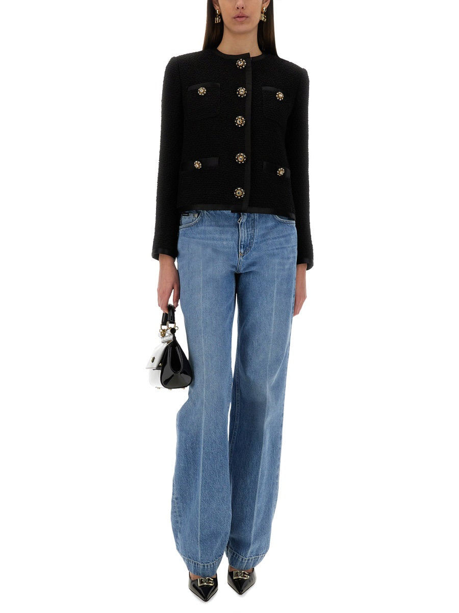 Dolce & Gabbana Women Single-Breasted Tweed Bouclé Short Jacket