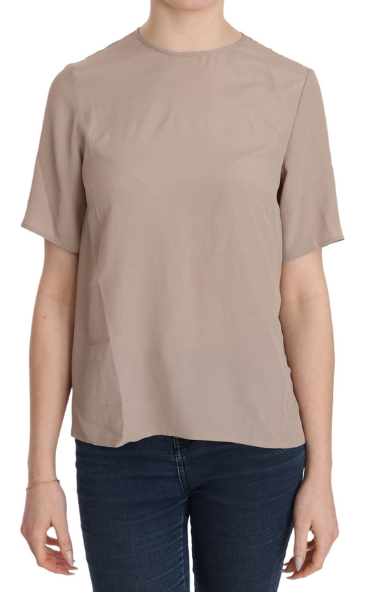 Dolce & Gabbana Beige Crew Neck Short Sleeve Women's Blouse
