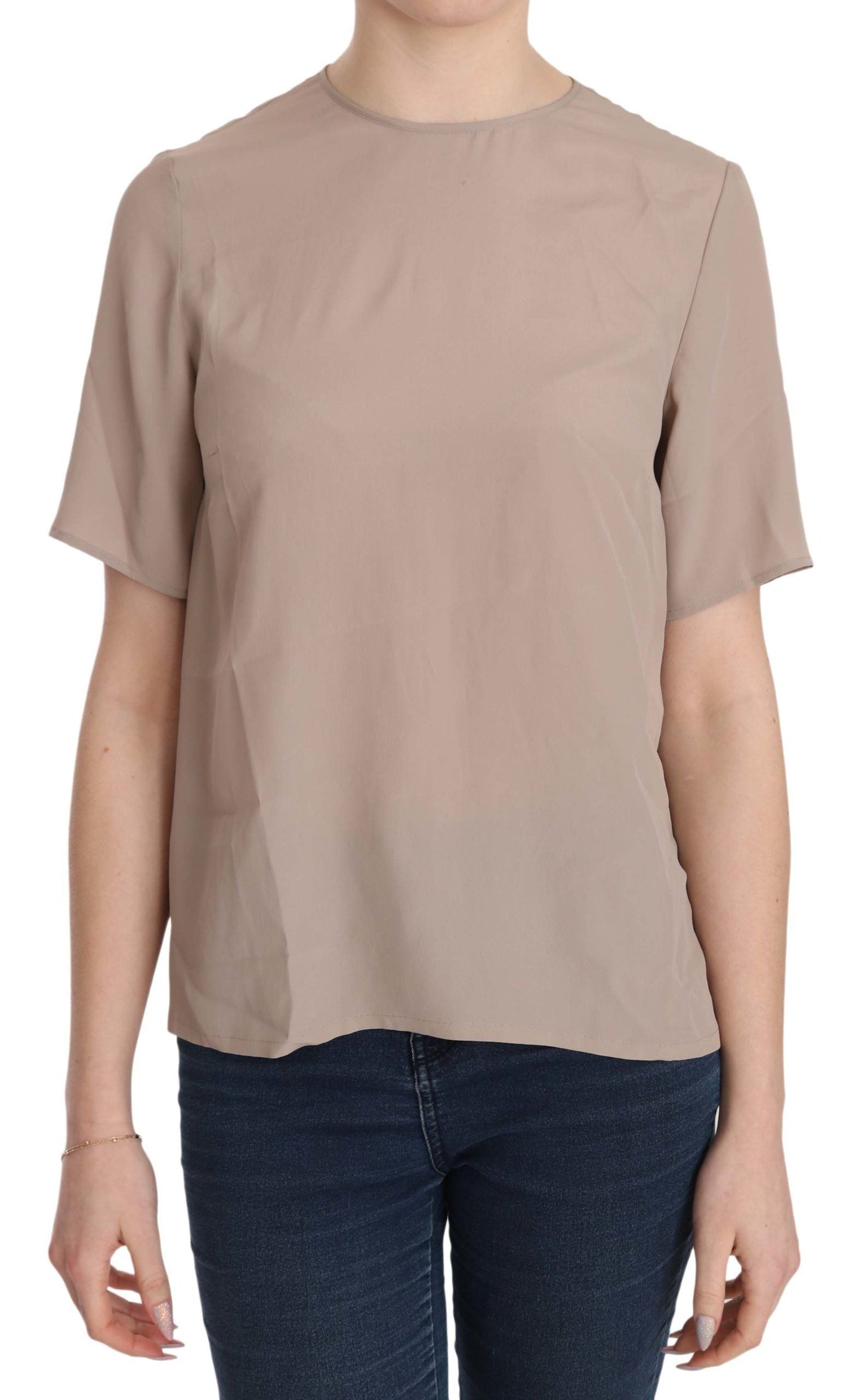 Dolce & Gabbana Beige Crew Neck Short Sleeve Women's Blouse