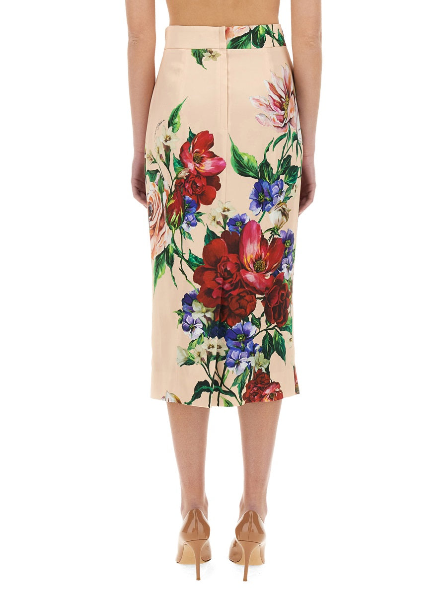 Dolce & Gabbana Women Flower Print Satin Midi Pencil Skirt