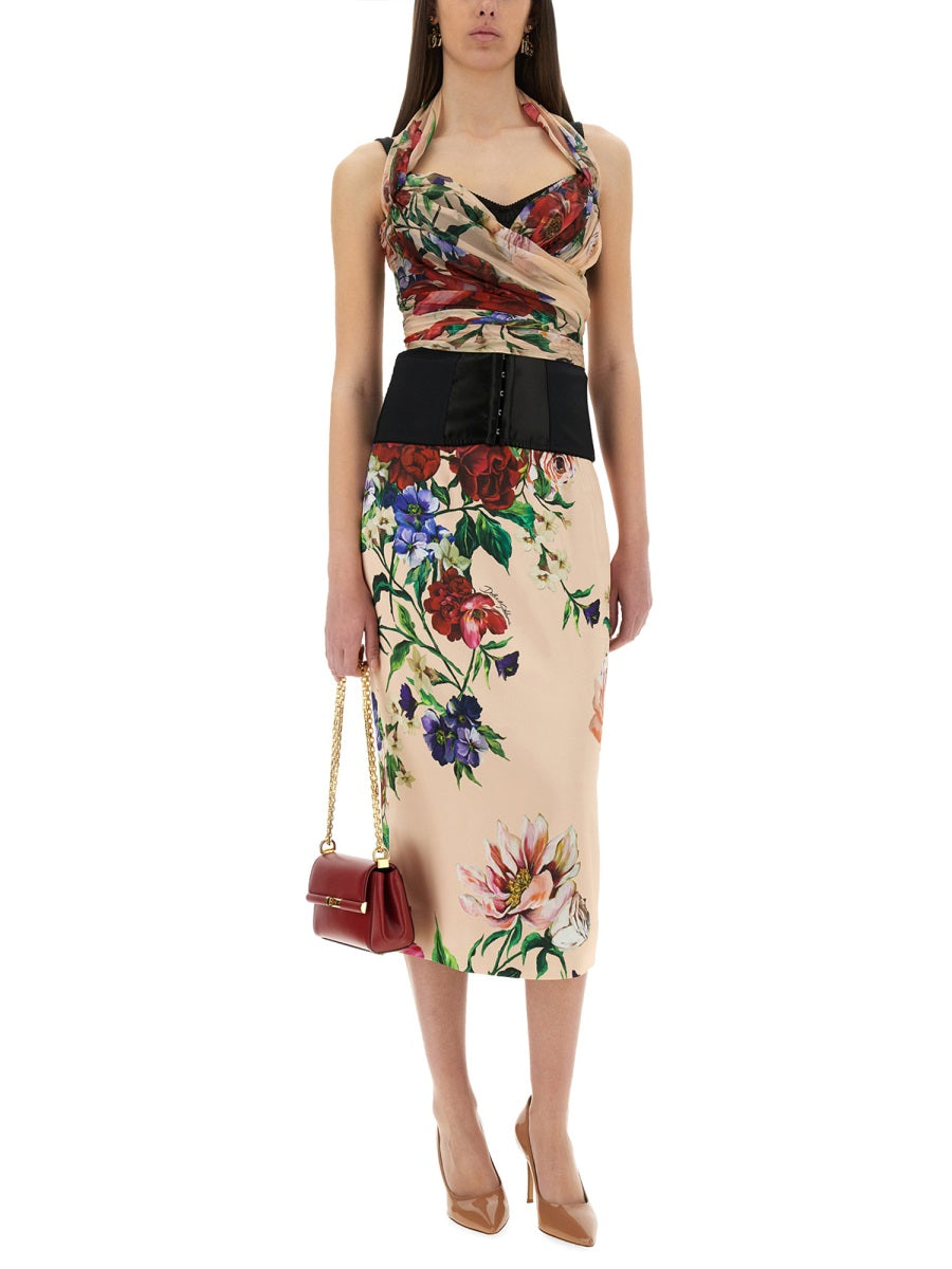 Dolce & Gabbana Women Flower Print Satin Midi Pencil Skirt