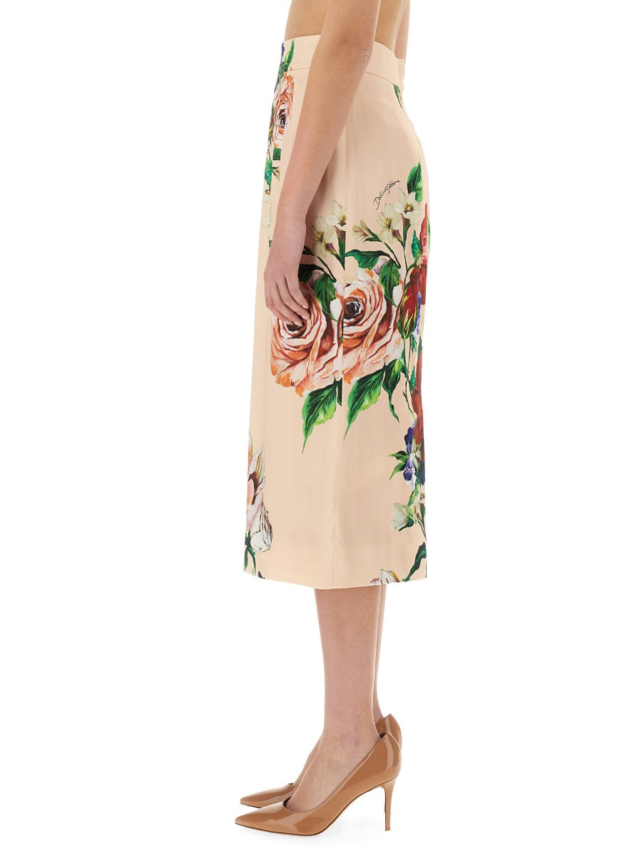 Dolce & Gabbana Women Flower Print Satin Midi Pencil Skirt