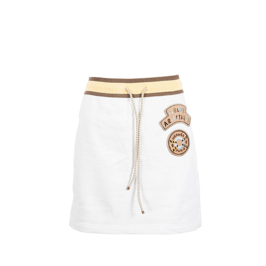 HERMES Size 38 Embroidered Mini Skirt Cotton White/Multicolour