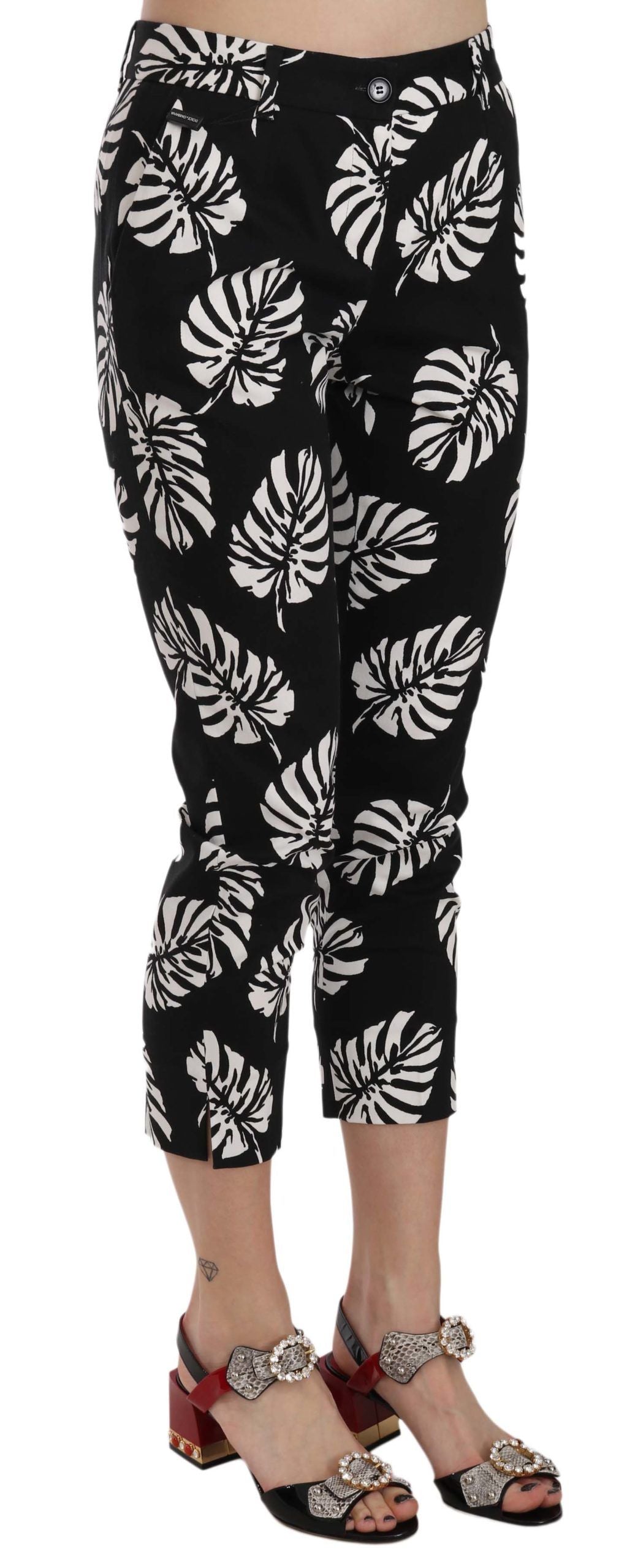 Dolce & Gabbana Black Palm Leaf Print Skinny Women's Pants