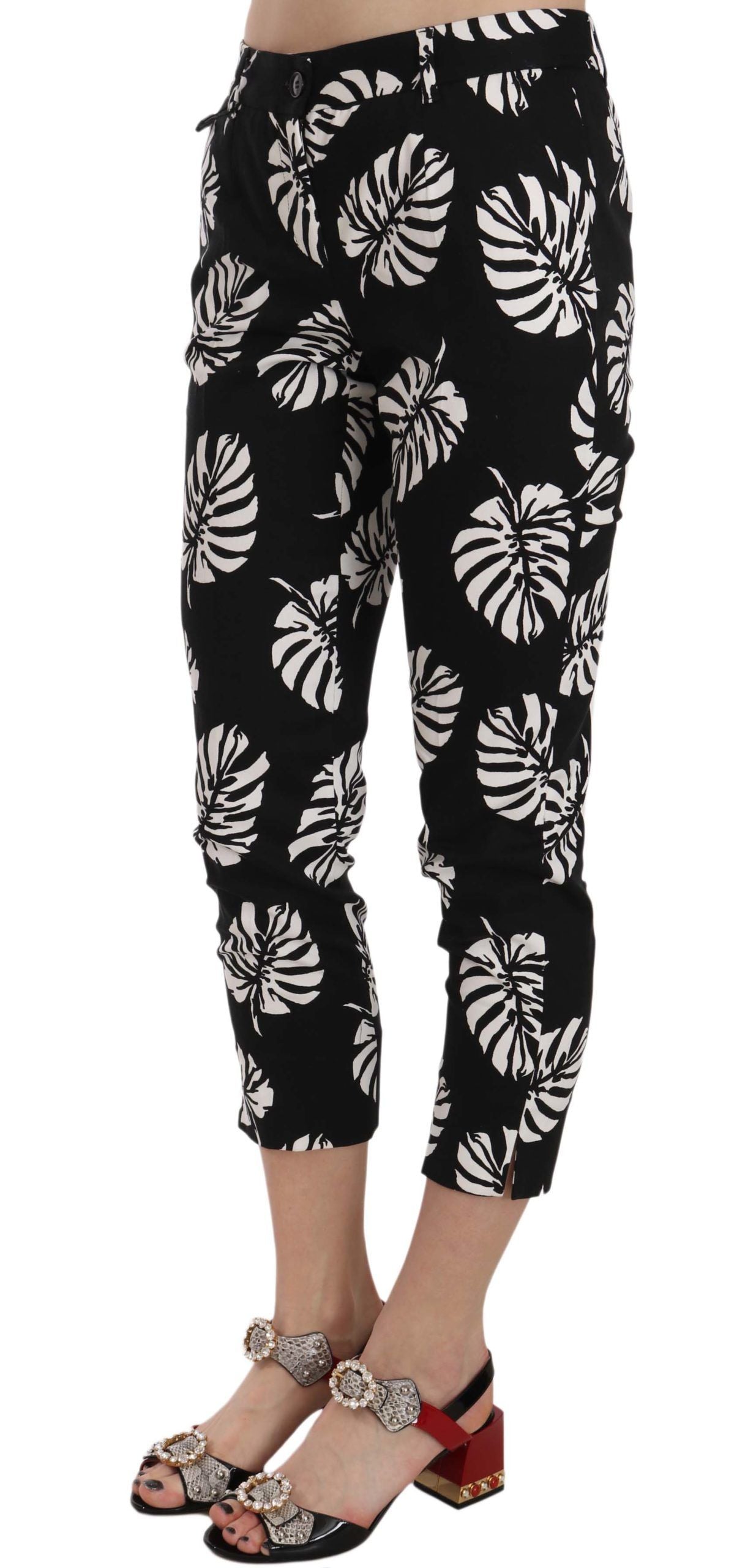 Dolce & Gabbana Black Palm Leaf Print Skinny Women's Pants