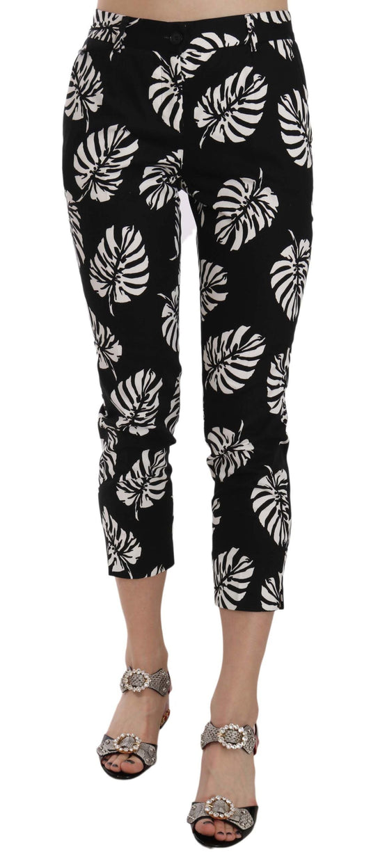 Dolce & Gabbana Black Palm Leaf Print Skinny Women's Pants