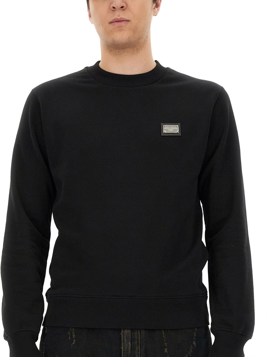 Dolce & Gabbana Men Sweatshirt With Logo Plaque