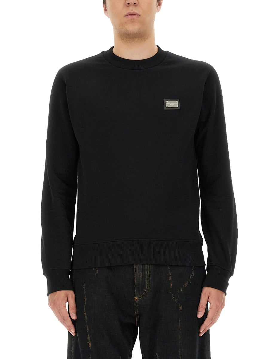 Dolce & Gabbana Men Sweatshirt With Logo Plaque