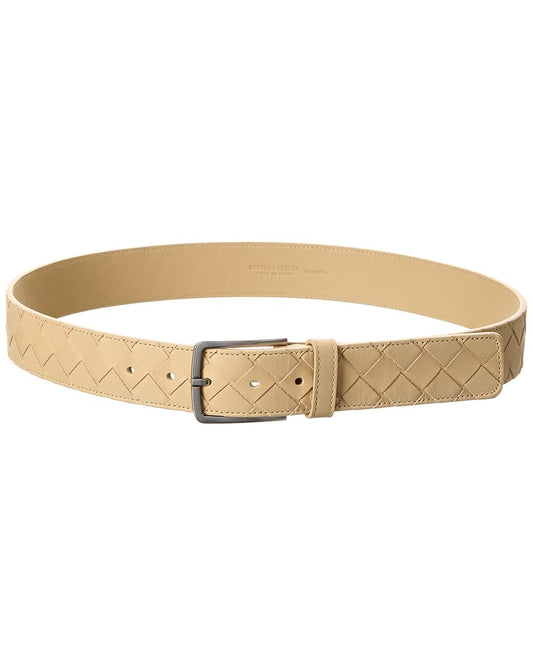 Bottega Veneta Intrecciato Leather Belt Beige
