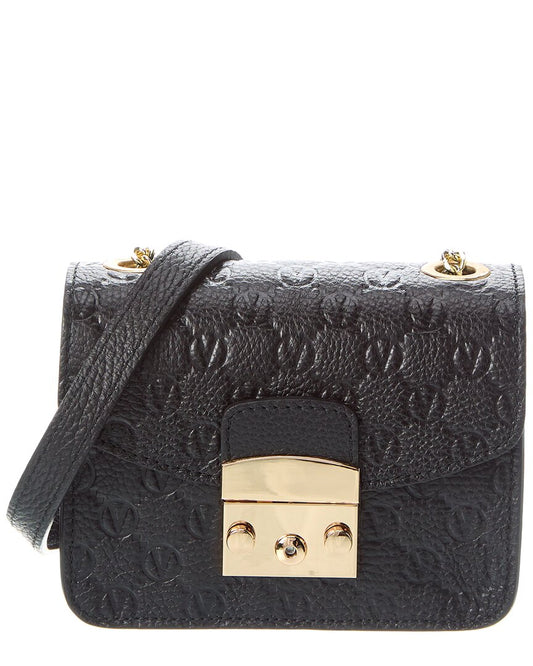 Valentino By Mario Valentino Bijou Dollaro Monogram Leather Crossbody ONE SIZE Black