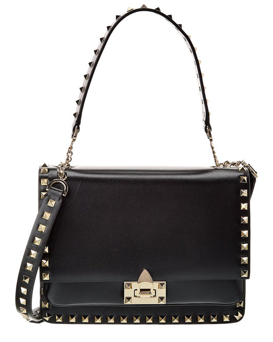 Valentino Rockstud Patent Shoulder Bag  ONE SIZE Black