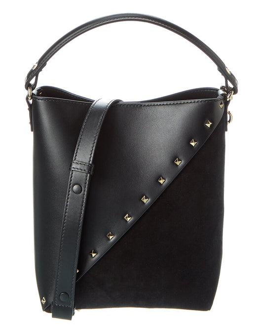 Valentino Rockstud Wispy Leather & Suede Bucket Bag ONE SIZE Black
