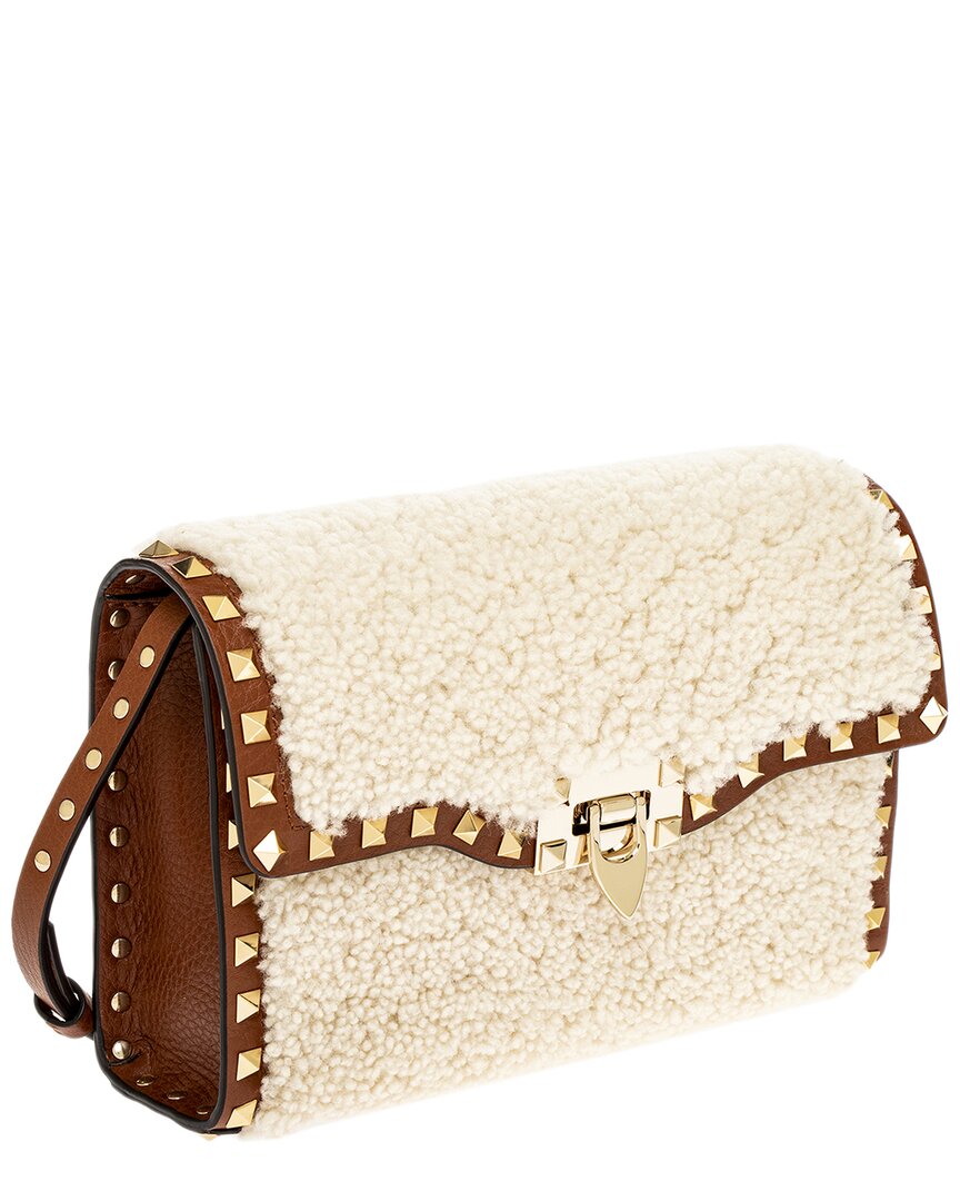 Valentino Rockstud Small Shearling & Leather Shoulder Bag