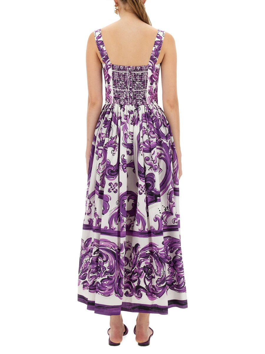 Dolce & Gabbana Women Poplin Long Dress With Majolica Print
