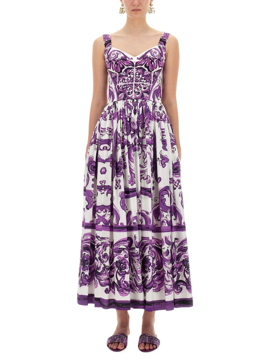 Dolce & Gabbana Women Poplin Long Dress With Majolica Print