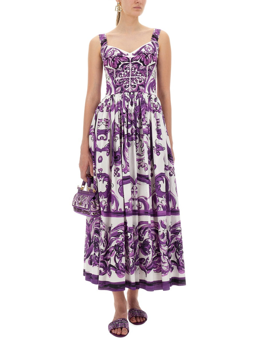 Dolce & Gabbana Women Poplin Long Dress With Majolica Print