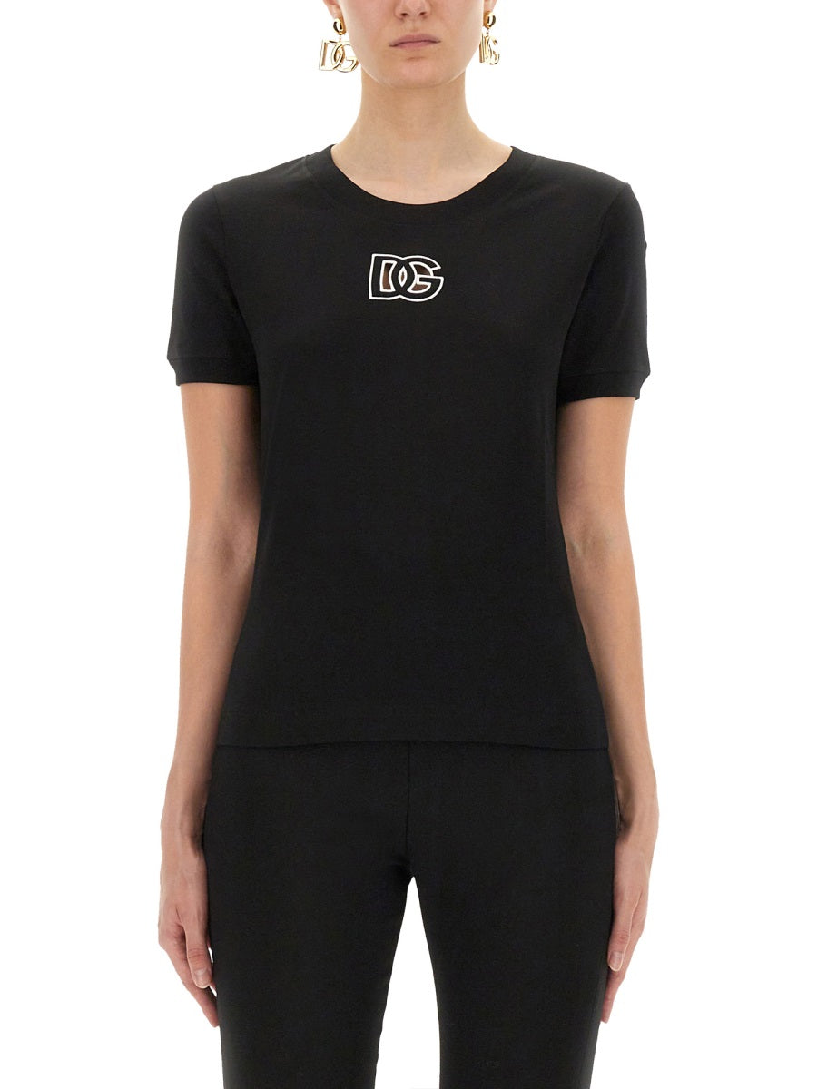 Dolce & Gabbana Women Jersey T-Shirt With Dg Logo Embroidery