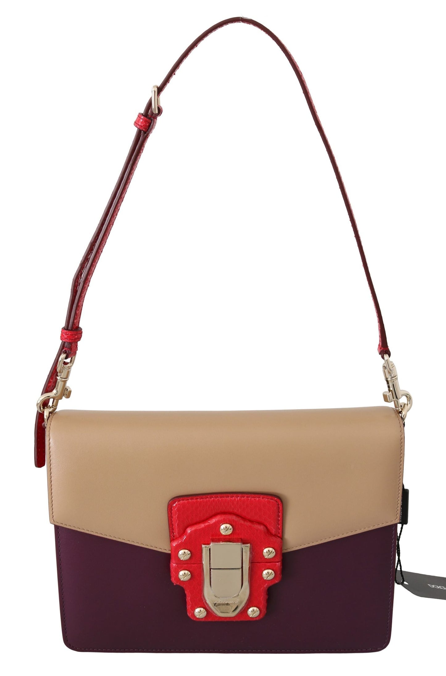 Dolce & Gabbana Purple Beige Red Leather Crossbody Purse Women's Bag