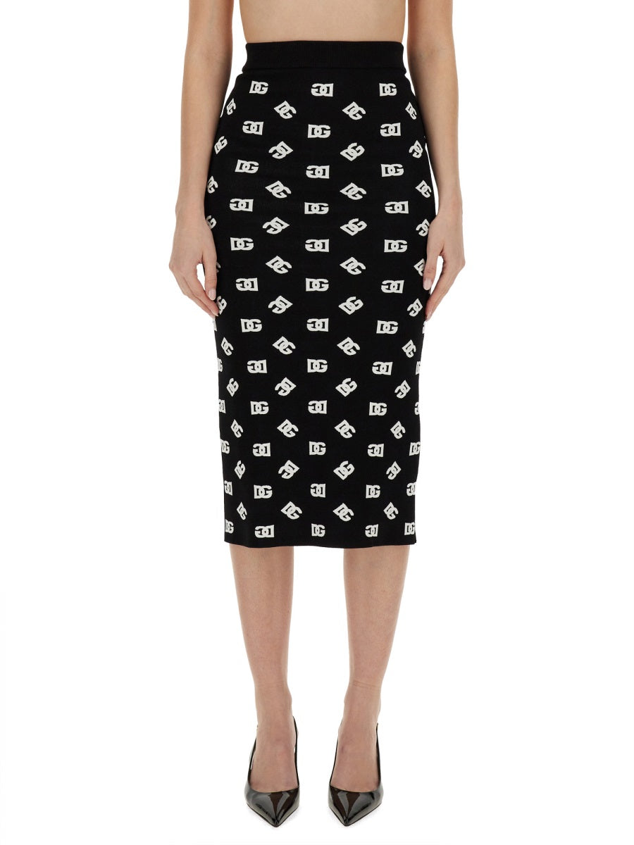 Dolce & Gabbana Women Viscose Logo Jacquard Pencil Skirt
