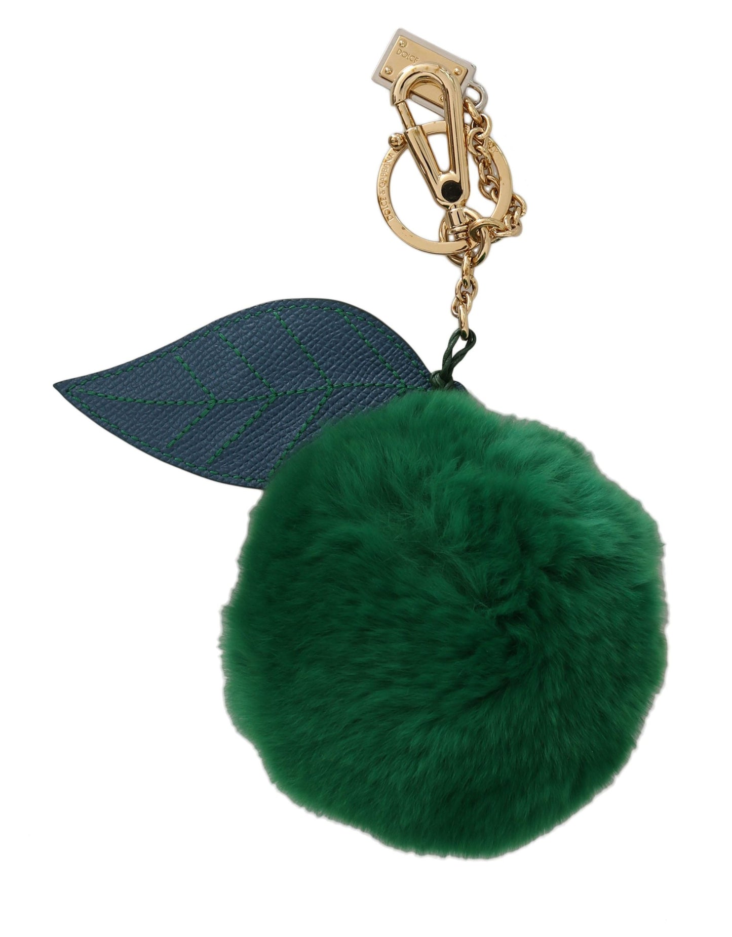 Dolce & Gabbana Green Leather Fur Gold Clasp Keyring Women Women's Keychain