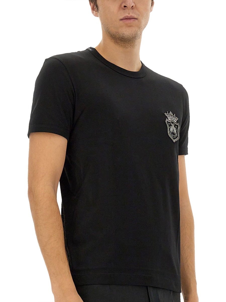 Dolce & Gabbana Men Cotton T-Shirt With Heraldic Patch