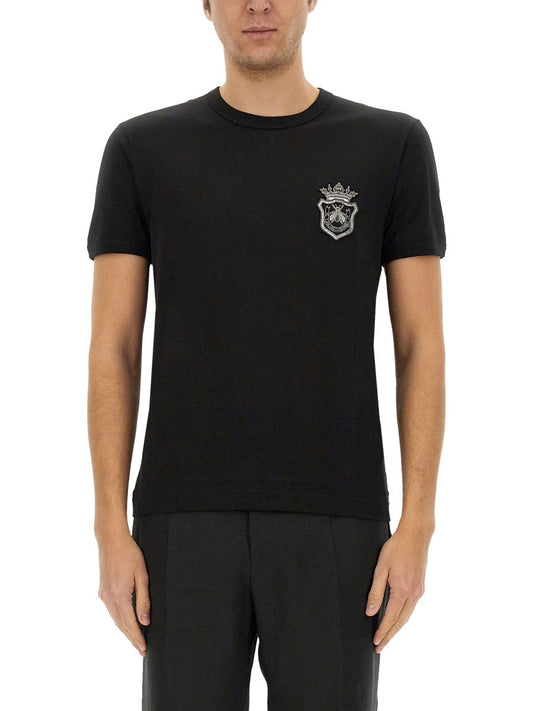 Dolce & Gabbana Men Cotton T-Shirt With Heraldic Patch