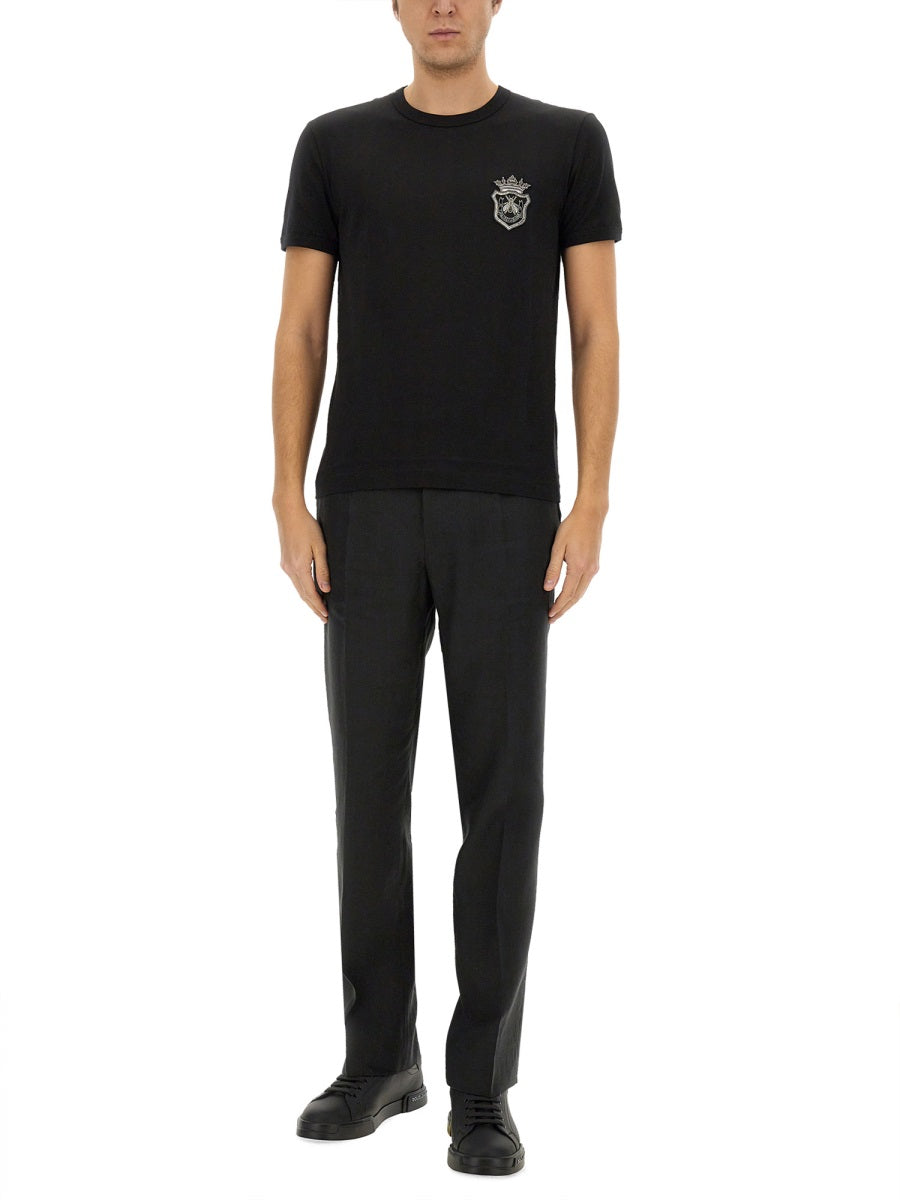Dolce & Gabbana Men Cotton T-Shirt With Heraldic Patch