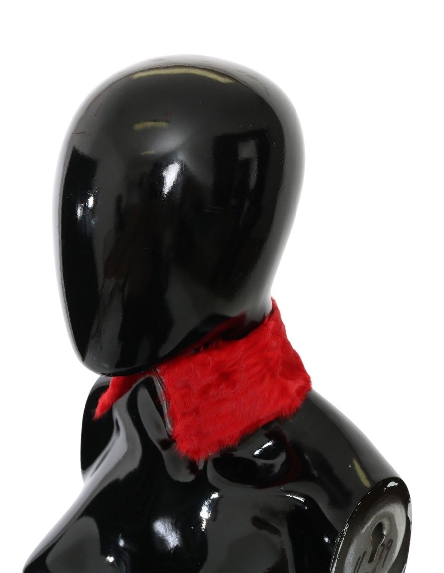 Dolce & Gabbana Red Fur Neck Collar Wrap Lambskin Women's Scarf