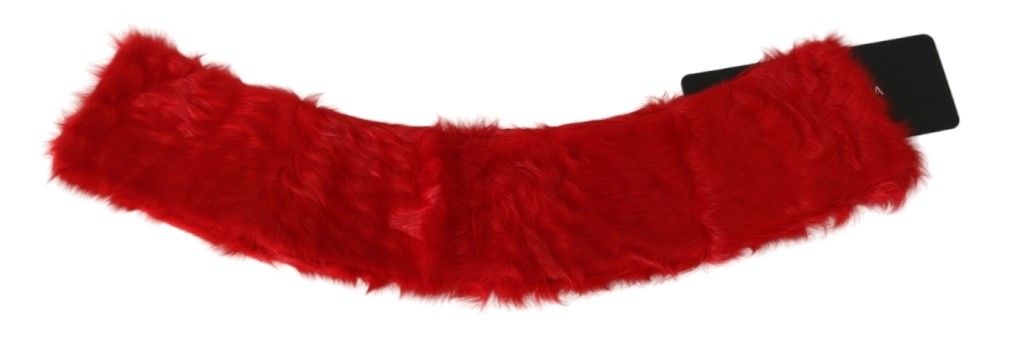 Dolce & Gabbana Red Fur Neck Collar Wrap Lambskin Women's Scarf