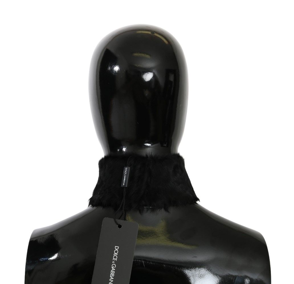 Dolce & Gabbana Black Fur Neck Collar Wrap Lambskin Women's Scarf