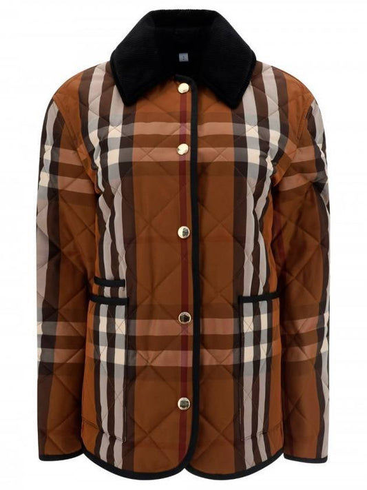 Burberry Women's Check Diamond Quilted Jacket Brown