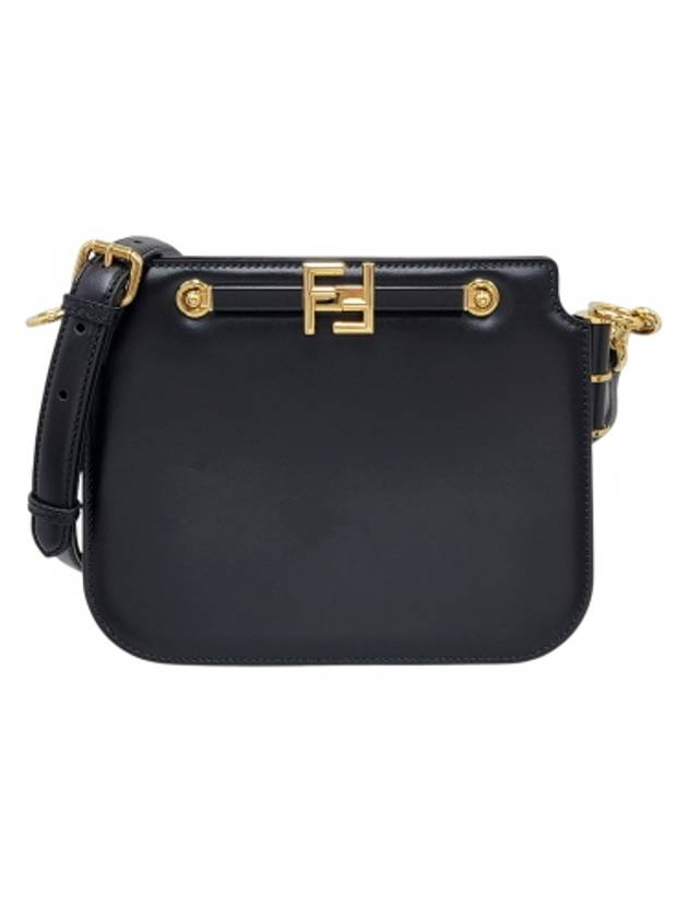 Fendi 8BT349 Black leather gold logo decorated touch shoulder bag