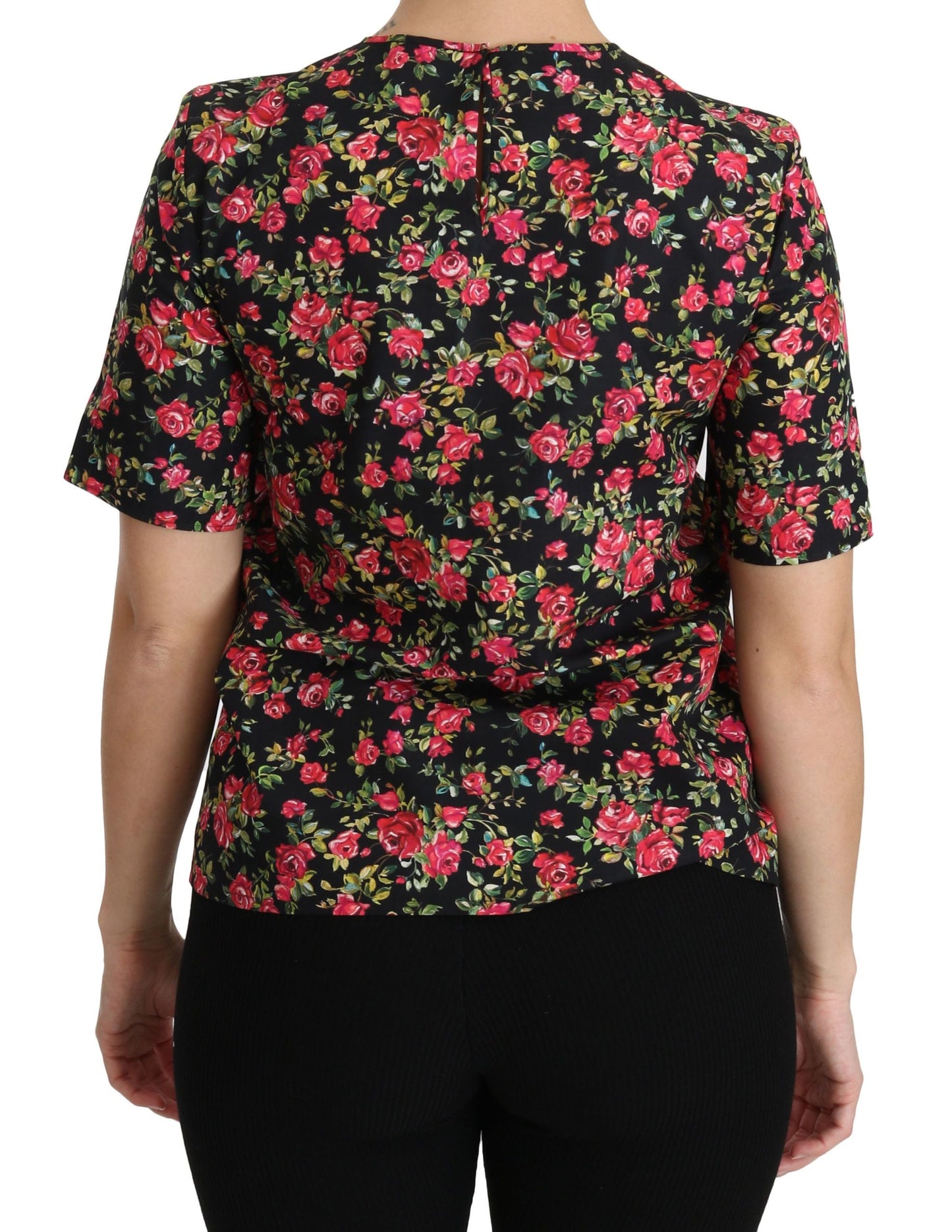 Dolce & Gabbana Black Floral Roses Short Sleeve Top Women's Blouse
