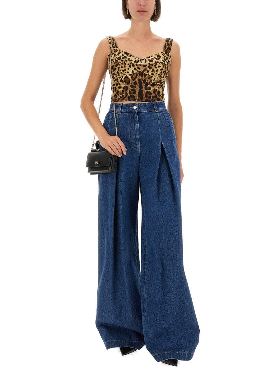 Dolce & Gabbana Women Leopard Print Charmeuse Bustier