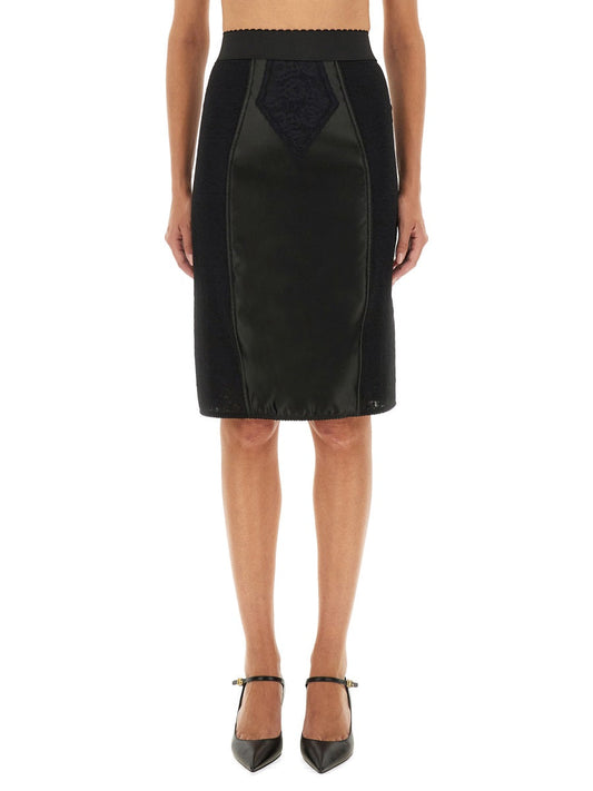 Dolce & Gabbana Women Satin And Powernet Midi Skirt