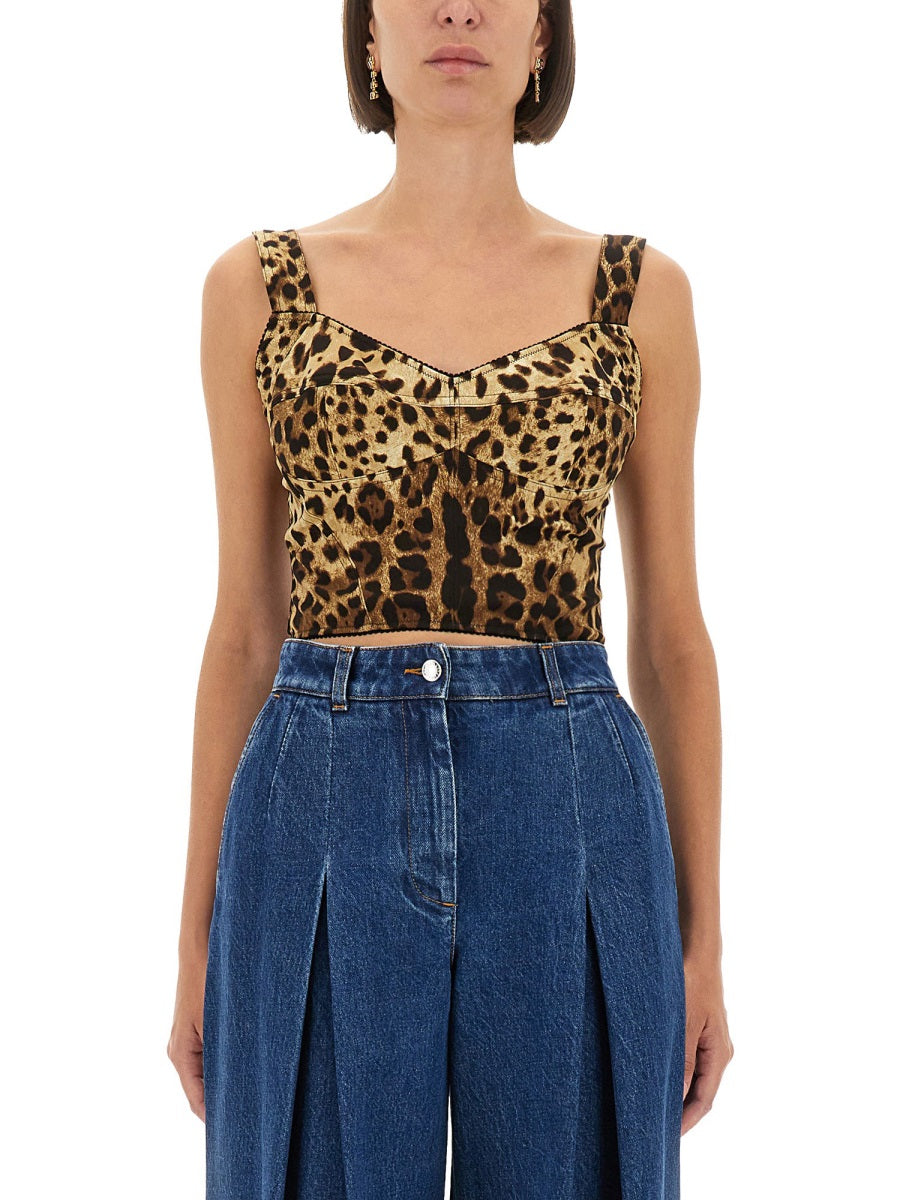 Dolce & Gabbana Women Leopard Print Charmeuse Bustier