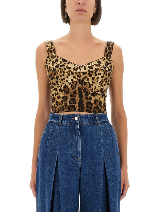 Dolce & Gabbana Women Leopard Print Charmeuse Bustier