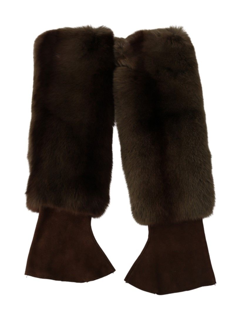 Dolce & Gabbana Brown Elbow Length Finger Less Fur Women's Gloves