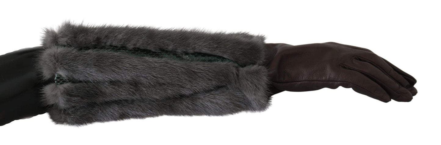 Dolce & Gabbana Brown Mid Arm Length Leather Fur Women's Gloves