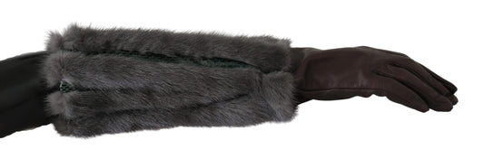 Dolce & Gabbana Brown Mid Arm Length Leather Fur Women's Gloves